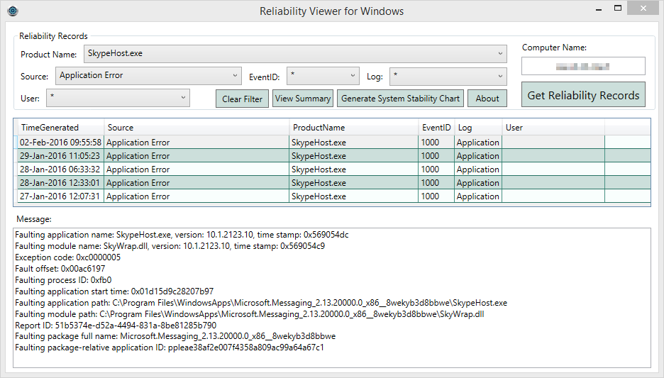 Reliability Viewer for Windows